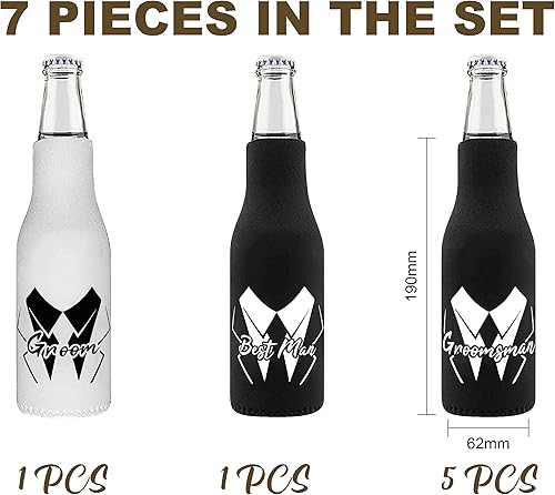 Miniatura 9 de PartyGifts&Beyond Paquete de 7 fundas enfriadoras para novios y padrinos de boda para despedida de soltero o regalo de boda (barba)