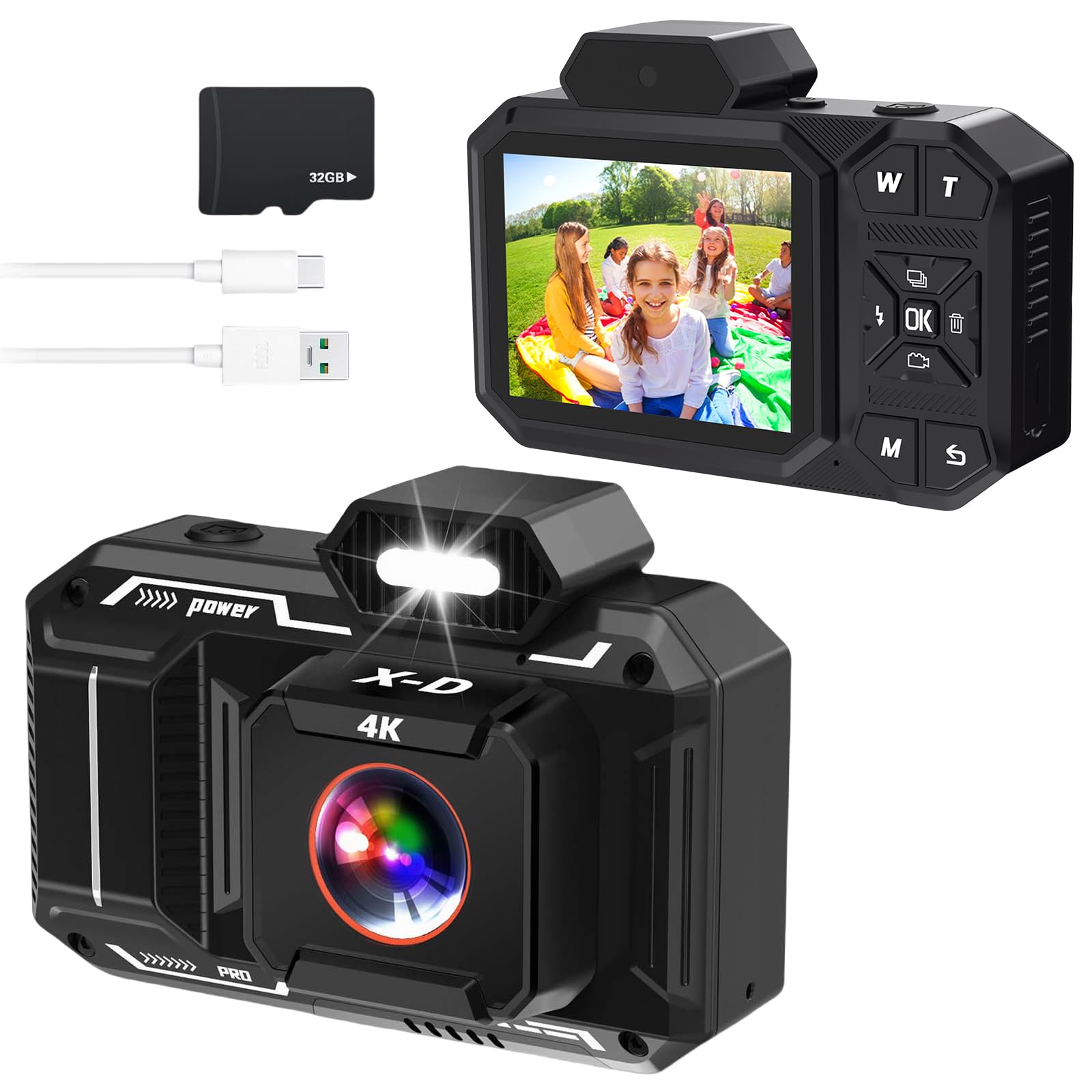 Digital Camera, 4K 48MP HD AutoFocus Camera with 32G SD Card, Digital Cameras, Compact Camera for Children, Teenagers, Beginners, Black