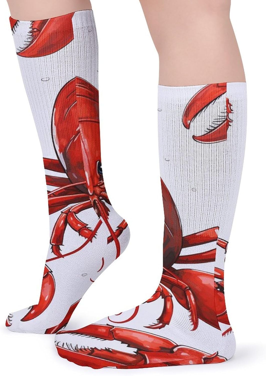 Breathable Crew Sock, Moisture Wicking, Athletic Calf Socks, Cozy | Red Lobster Print Compression Socks for Women Men, Lightweight High Work Socks for Business, Casual