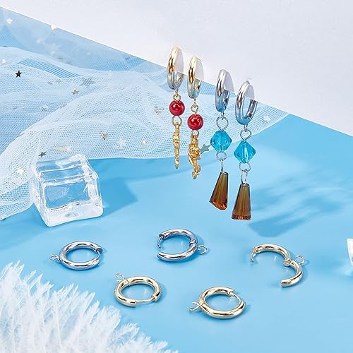 Miniatura 3 de DICOSMETIC 12 piezas de acero inoxidable de 2 colores, aretes hipoalergénicos con lazo para hacer pulseras, collares, joyas