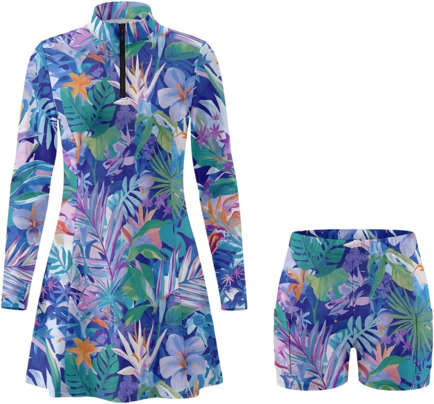 Womens Athletic Golf Tennis Dress with Shorts Long Sleeve