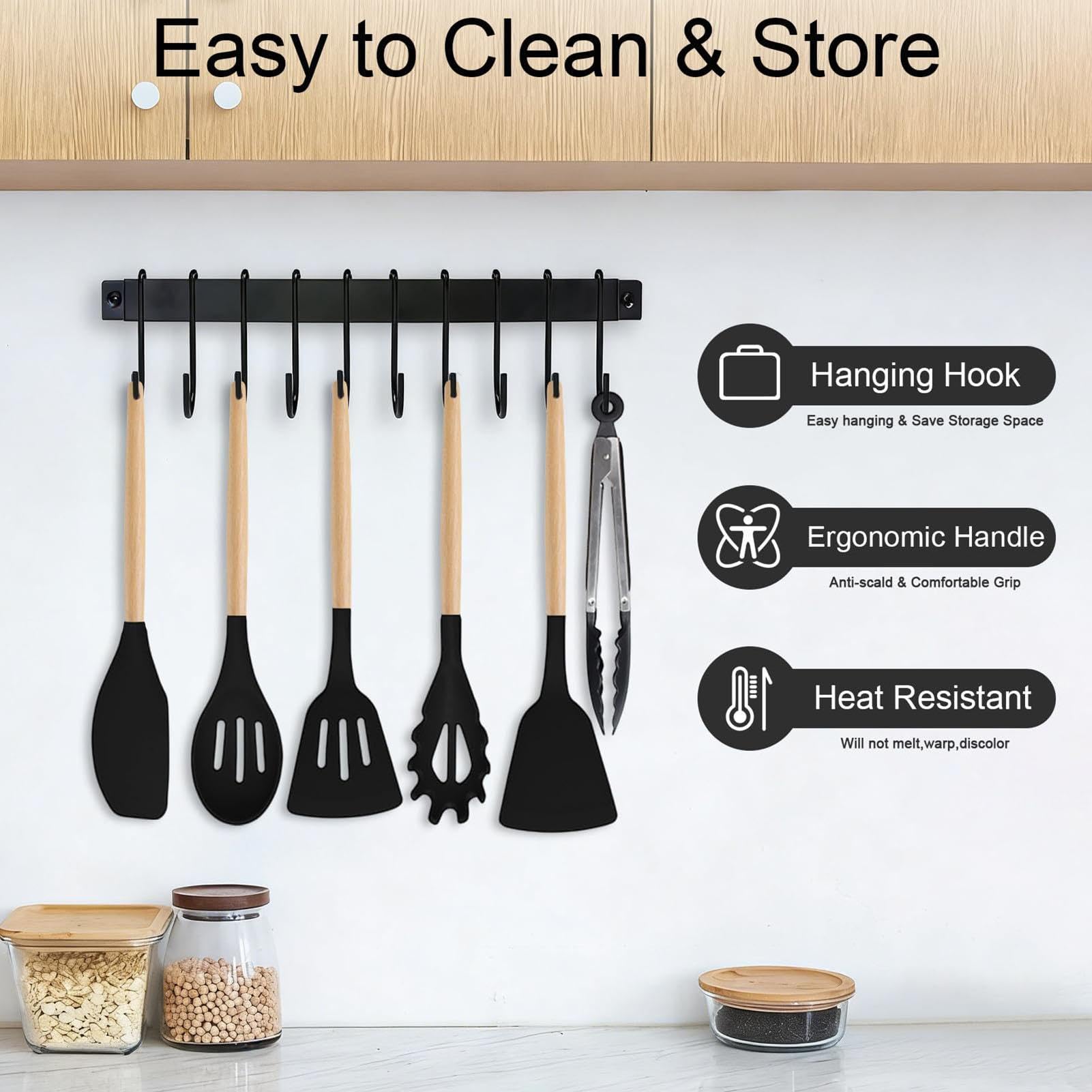 Set De Utensilios Para Cocina Kit De 19 Piezas De Silicona Resistente Al | Juego De Cocina Con Utensilios Para Interior Casa Mostrador Encimera Apartamento Familia Doméstico