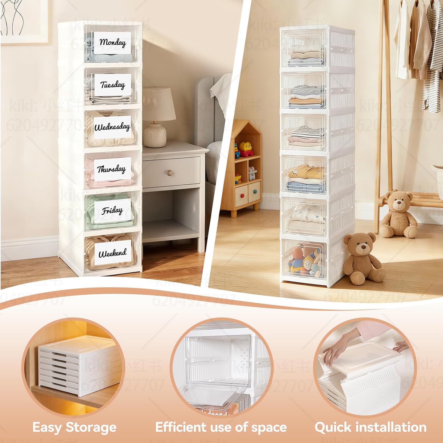 6 Shelf Weekly Clothes Organizer for Kids, Foldable Days of the Week Clothes Organizer with 18 Labels, Monday Through Weekend Essential Stuff Shoe Organizer, Kid Habit & Creativity Training