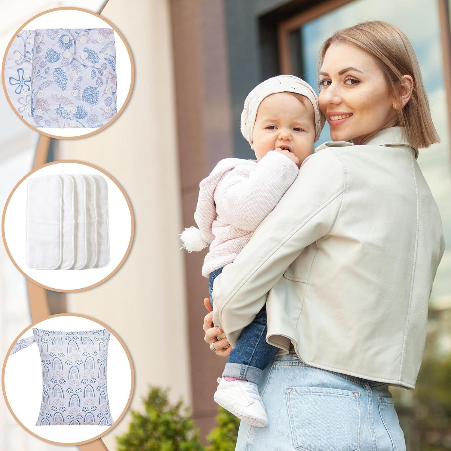 Cloth Baby Diapers - 4pieces Reusable Nappy, Adjustable Diaper | Waterproof Outer Cover with 4 Inserts Plus Wet Bag, Soft Toddler Boys Girls Infant Cloth Diaper Set for Eco Friendly Baby Care