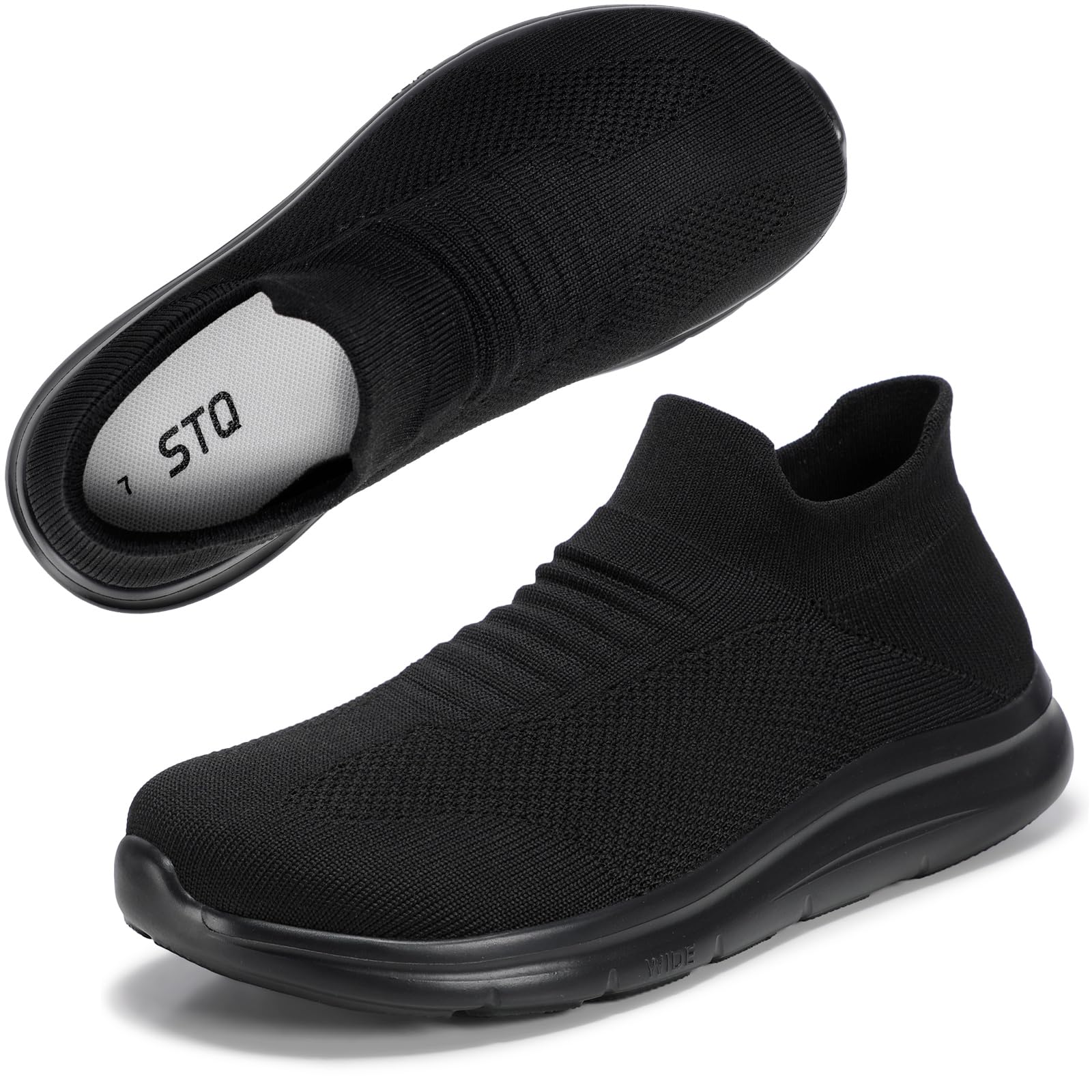STQ Wide Toe Box Walking Shoes Women : Sock Orthopedic Slip On Shoe, Non-Slip Comfort Mesh Diabetic Sneakers for Plantar Fasciitis Relief, Bunions