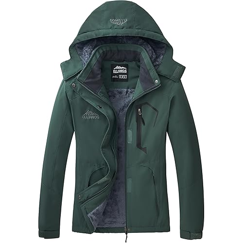 ELLSWOS Womens Winter Coats Waterproof Ski Jacket Warm Snow Jackets Windproof Windbreaker Hooded Raincoat