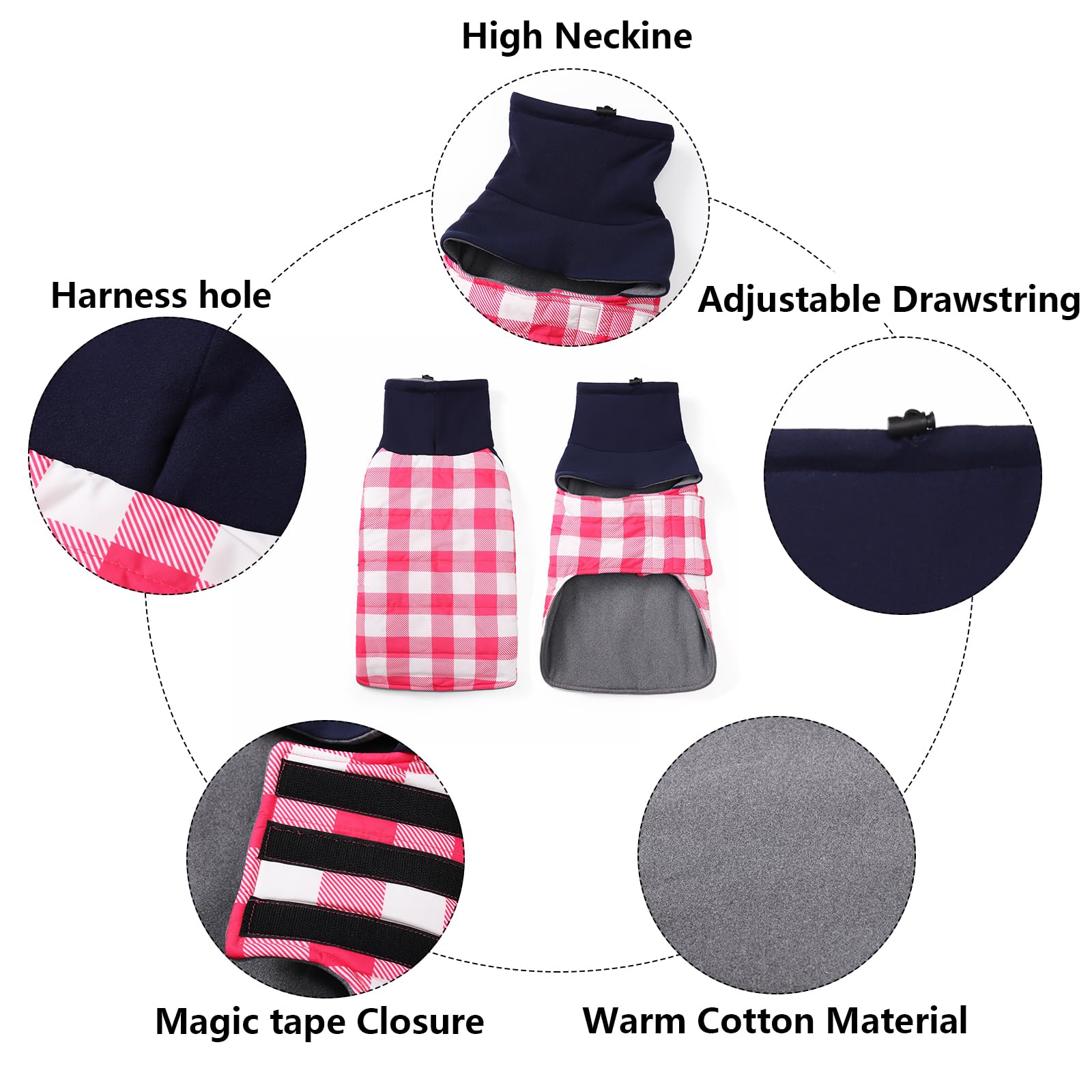 Geyecete Warm Thermal Quilted Dachshund Coat,High Neckine String Holes Dachshund jacketOutdoor Dog Apparel with Adjustable Bands for Small,Medium Dog-Pink-M - Image 2