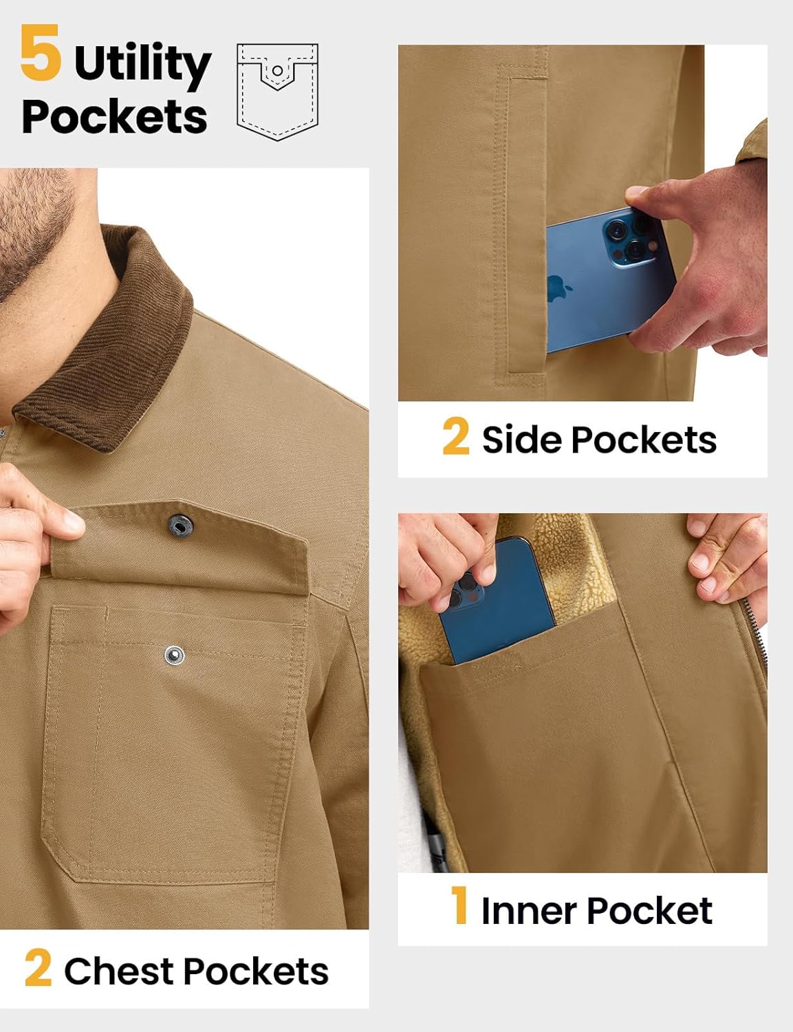 TBMPOY Men's Winter Canvas Jacket Thick Sherpa Fleece Lined Trucker Work Utility 5 Pockets Cotton Warm