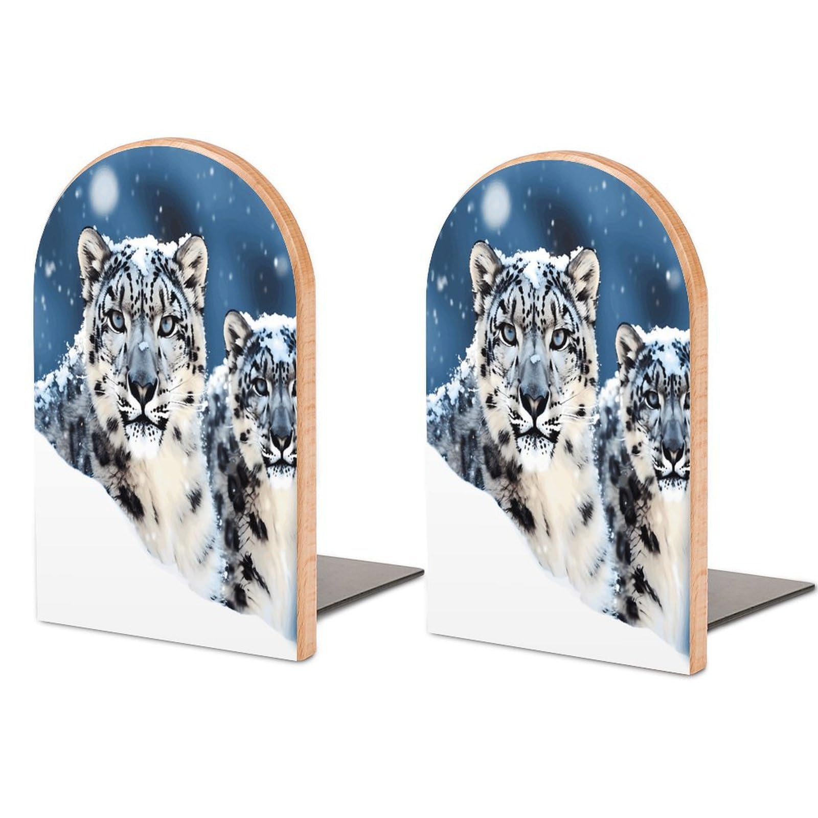 Sujetalibros de leopardo de nieve en madera resistente para estanterías de casa