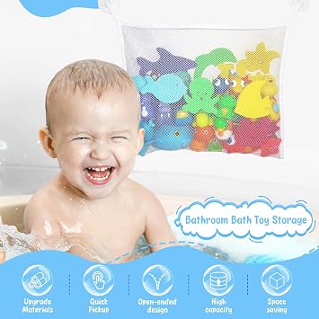 Bath Toy Storage - 1 Pcs Bath Toy Storage Organizer with Suction Cup, Multi-use Net Bags, Perfect Bathtub Toys Holder & Bathroom or Shower Caddy for Kids and Toddlers (White)