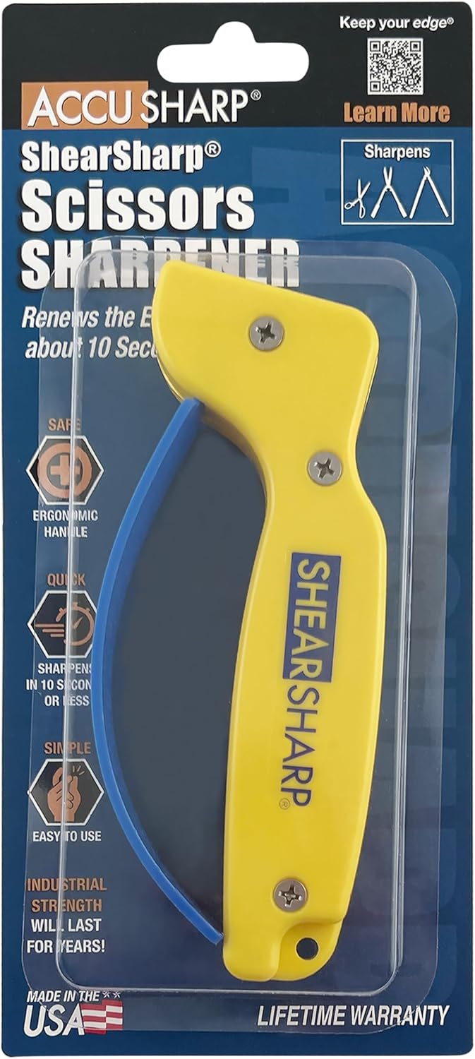 AccuSharp ShearSharp Scissors Sharpener, Diamond-Honed Tungsten Carbide Blade Sharpening Tool for Scissors, Garden Shears, Kitchen Shears, Hedge Clippers, Yellow