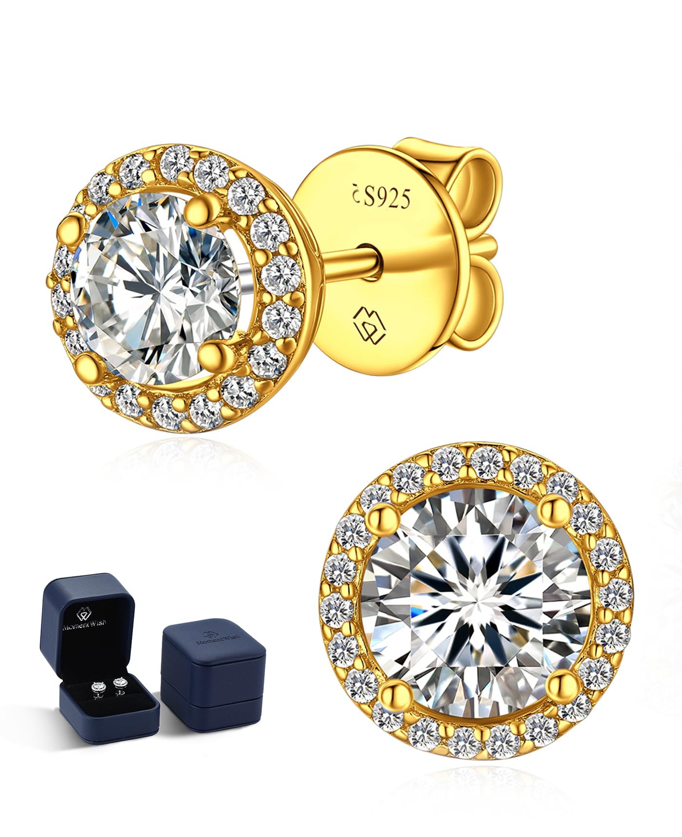 MomentWishMoissanita Pendientes Oro Mujer, 1 Quilates Plata de Ley 925 Pendiente de Botón Hombre Hipoalergénico D Color VVS1 Diamante Simulado Gra Certifika Regalo para Mujeres 5mm