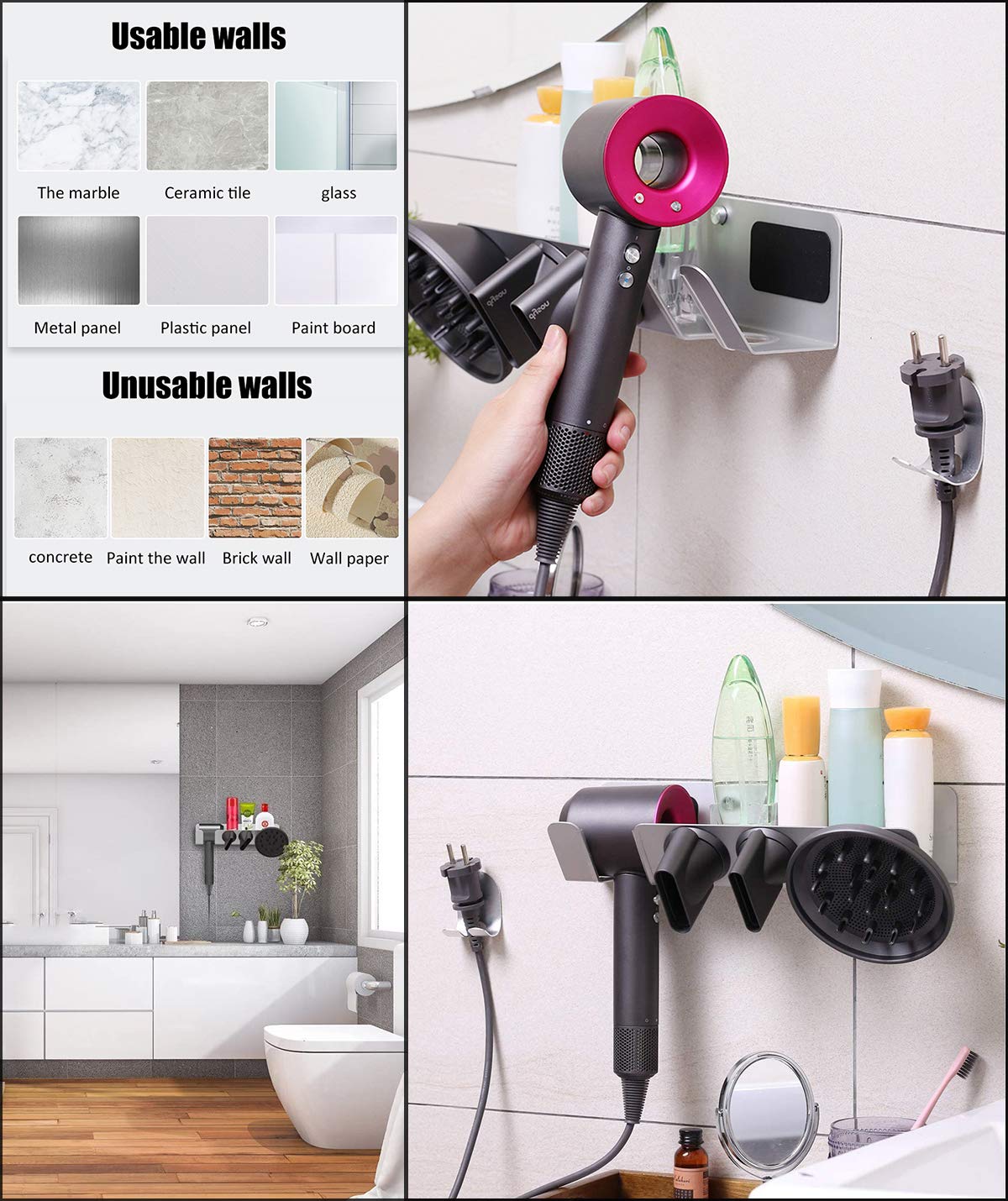 Kyrio Haartrocknerhalter für Dyson Supersonic Haartrockner Wandhalterung Ständer Aufbewahrung Organizer für Haartrockner Diffusor und Zwei Düsen Küche, Haushalt & Wohnen