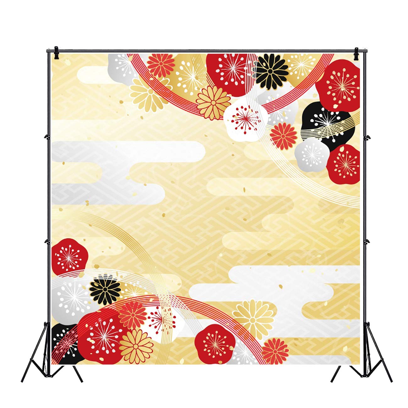 Amazon | Qinunipoto 背景布 和風 お正月 写真背景 伝統模様 1.8x1.8m