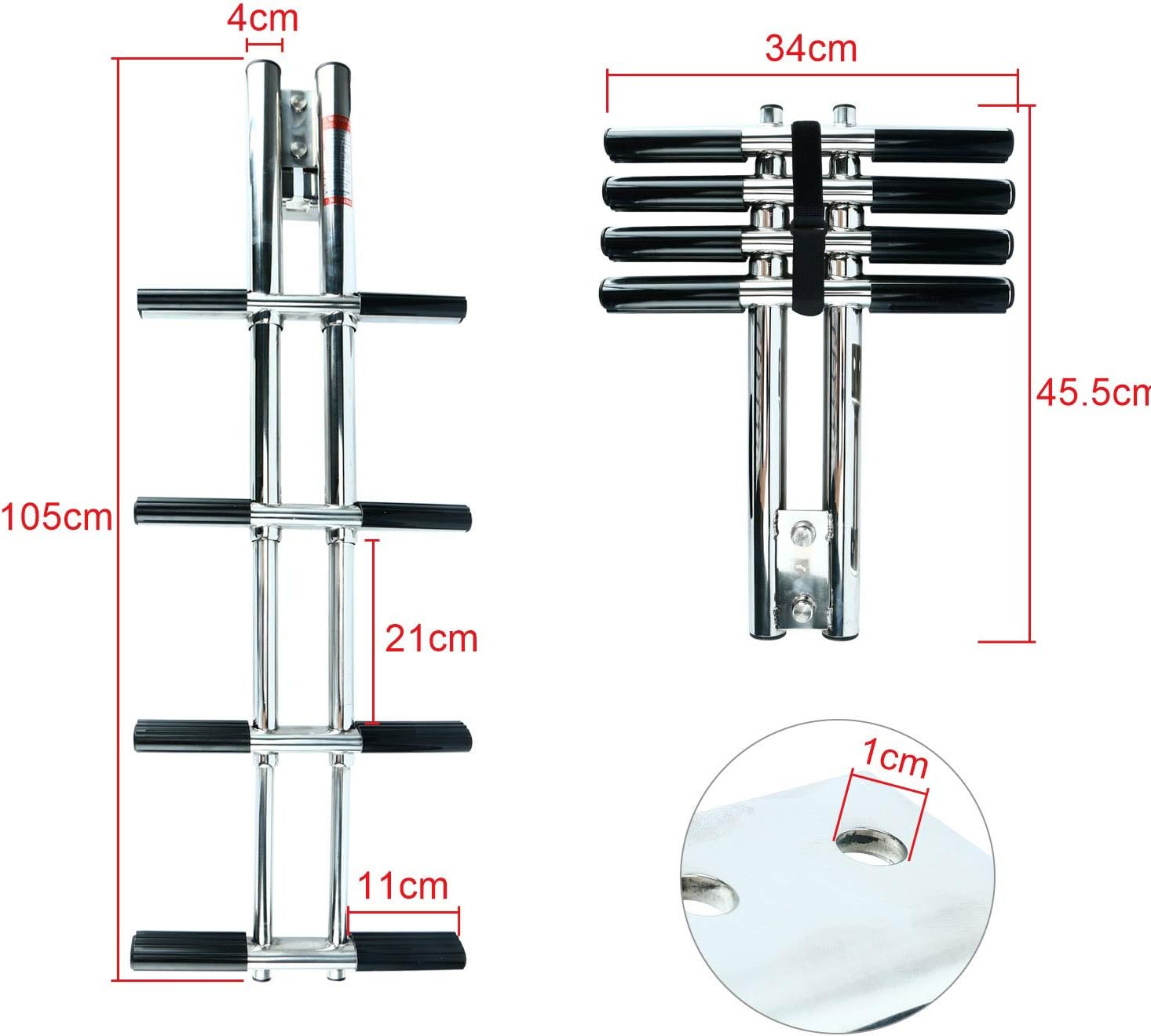 DasMarine Heavy Duty 4 Steps Boat Marine Sport/Diver Ladder 316 Stainless Steel Dual Vertical Telescoping Tube with 2.5" Transom Mounting Extension Shim (4 Step Ladder)