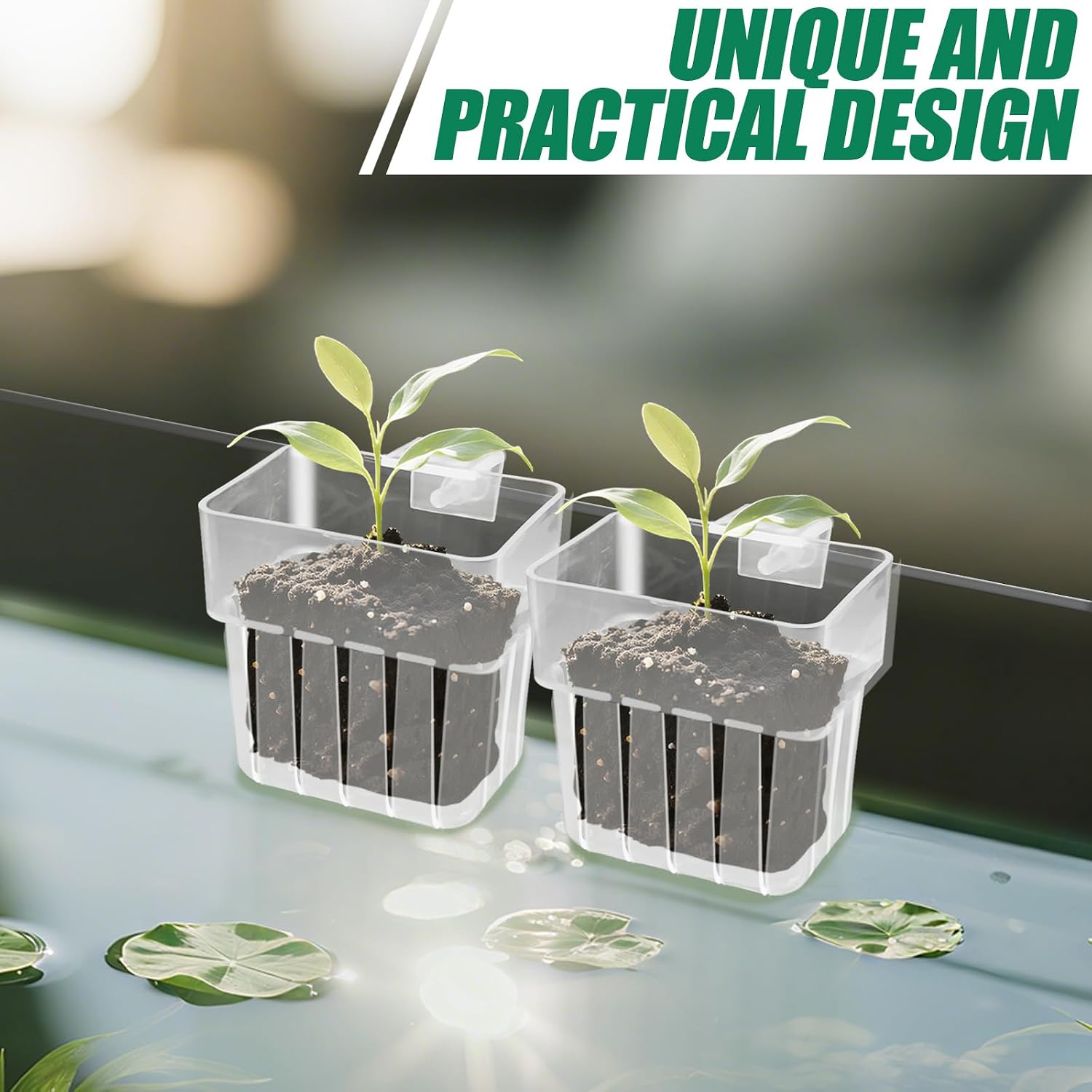 12 PCS Hanging Aquarium Plant Holder with Hook, Fish Tank Plant Holders with Hole, Top Aquatic Planter Hanging Pot for Hydroponic Water Feature, Aquarium Accessories