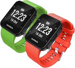 GVFM Pulseira compatível com Garmin Forerunner 35, pulseira de substituição de silicone macio para relógio inteligente Garmin Forerunner 35 (2 verdes, laranja vermelho)