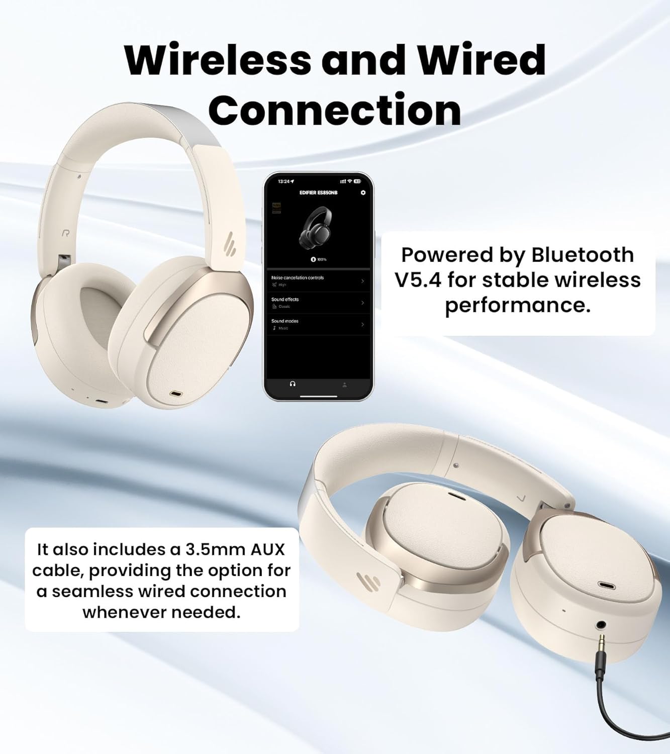 Edifier W80 Over Ear Headphones with -49dB Active Noise Cancelling, LDAC Hi-Res Wired & Wireless, AI Clear Call, Fast Charging, Multipoint Connection, Bluetooth V5.4 - Ivory - Image 7