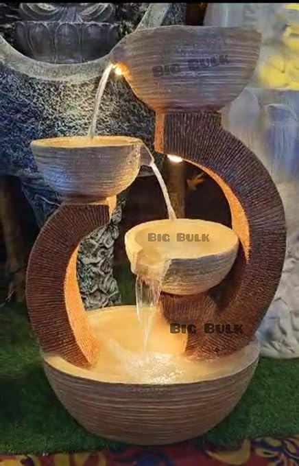 Big Bulk 3 Tier Round Shaped Big Fountain for Indoor Outdoor Garden Living Room Home Decor(White: 79 x 50 x 25 cm) (Stone Look)