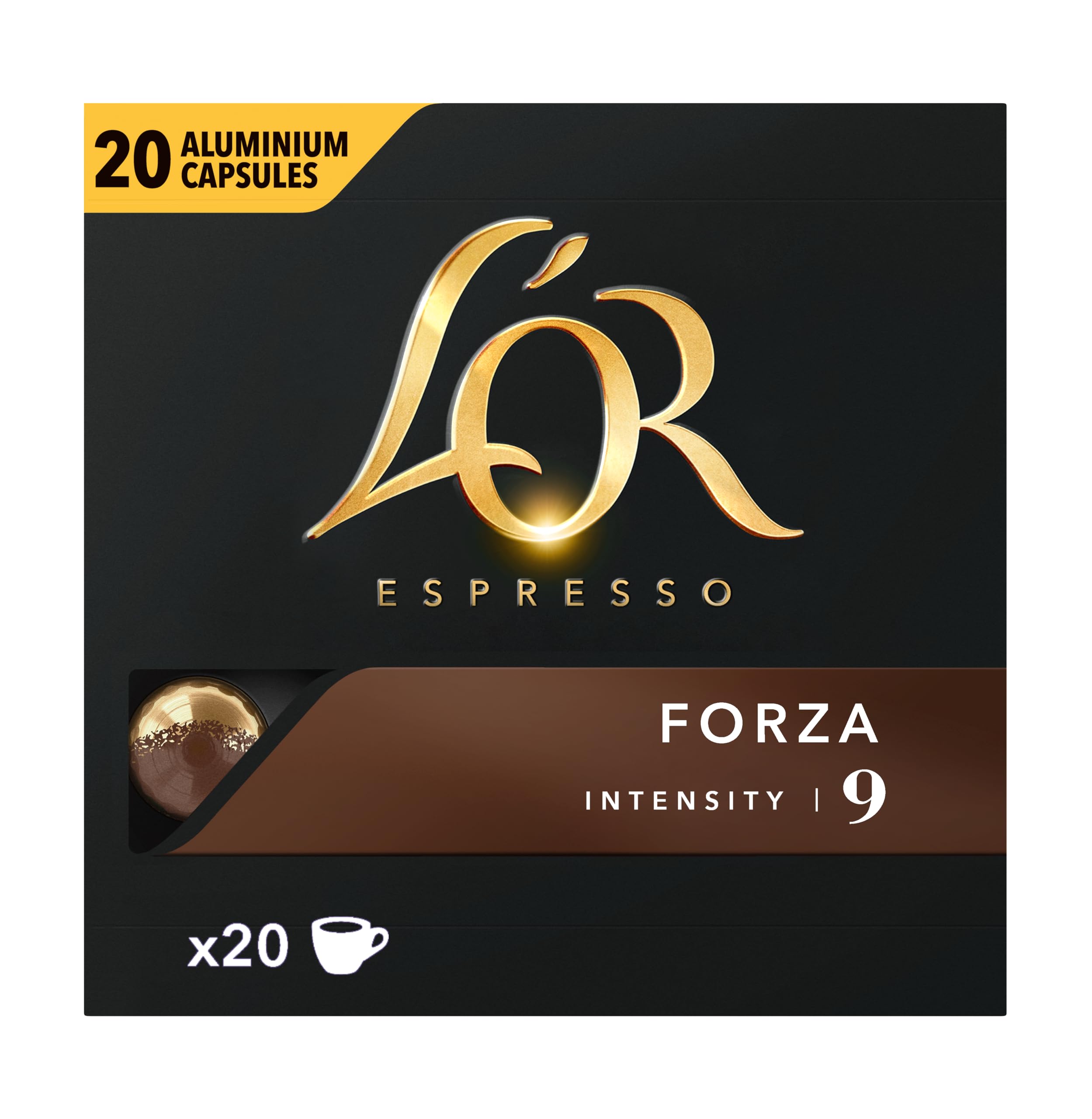 L'Or Espresso Kawa - 200 kapsułek Forza Intensywność 9 | Kompatybilne z Nespresso®*, zestaw 10 x 20 kapsułek aluminiowych
