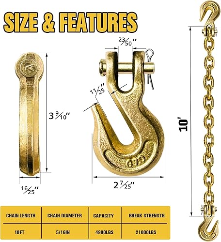 Miniatura 47 de Cadena de transporte de 3/8 pulgadas, cadena de remolque G80 con ganchos de seguridad y agarre G70 Carga de trabajo de 7100 libras Cadena