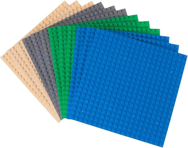 Strictly Briks Premium Green, Blue, Gray, Sand Colored 6" X 6" Construction Base Plate 12 Pack - Compatible With All Major Brands