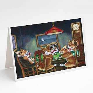Caroline's Treasures 7416GCA7P Corgi Playing Poker Greeting Cards and Envelopes Pack of 8 Blank Cards with Envelopes Whimsical A7 Size 5x7 Blank Note Cards