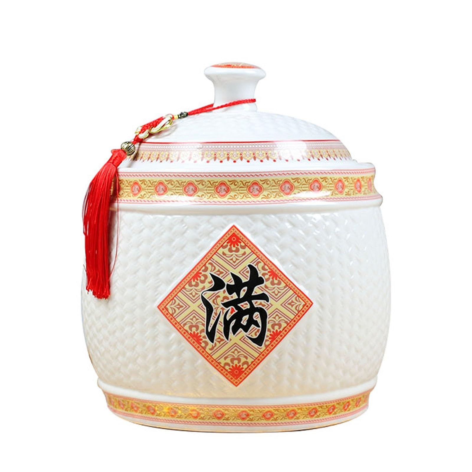 MESCXTY Traditional Chinese Style Food Storage Jars Classic Dispensers CeramicCeramic Rice Jar with Lid Household Box for Cereal, Flour, Sugar, Coffee, Rice(C,10kg)