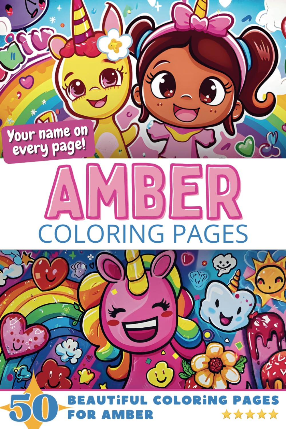 Amber Coloring Pages: Wow-Effect! Your name on every page - Amber coloring book - 6x9" - 50x Amber coloring page - Fantastic Gift
