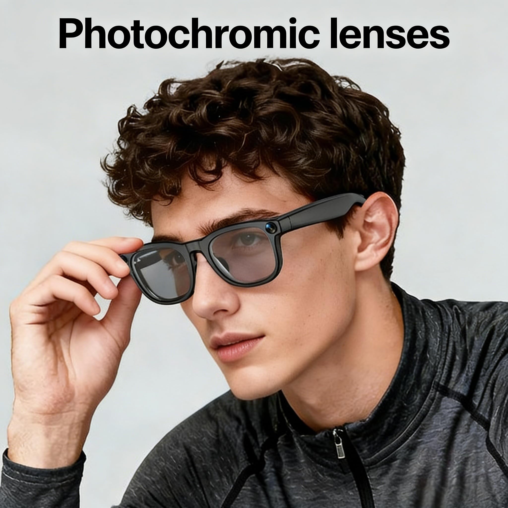 REEDTOCK Occhiali intelligenti AI con fotocamera, registrazione video HD 1080P, occhiali con fotocamera Bluetooth, cancellazione del rumore, assistente vocale, traduzione, montatura TR90, per esterni