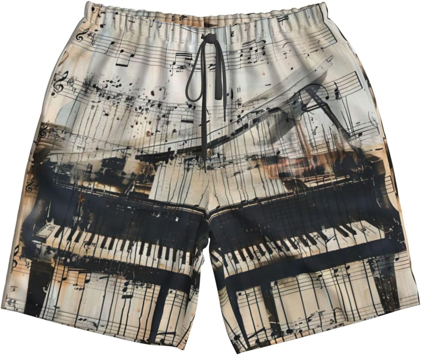 Sheet Music Print Men's Quick-Drying Shorts Casual Beach Pants Stretch Waist Shorts and Pockets