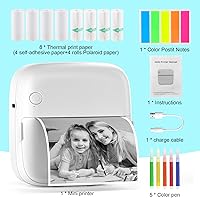 Vista 8 de HuiJuKeJi Mini impresora adhesiva con bolsillo de luz RGB impresora térmica sin tinta para iOS y Android, 9 rollos de papel térmico y 5 bolígrafos