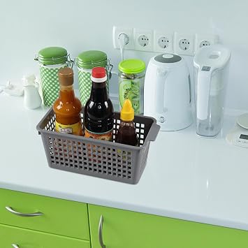 6 Pack Tall Slim Plastic Storage Baskets, Small Basket Organizer for Drawer, Office, Desktop, Gray
