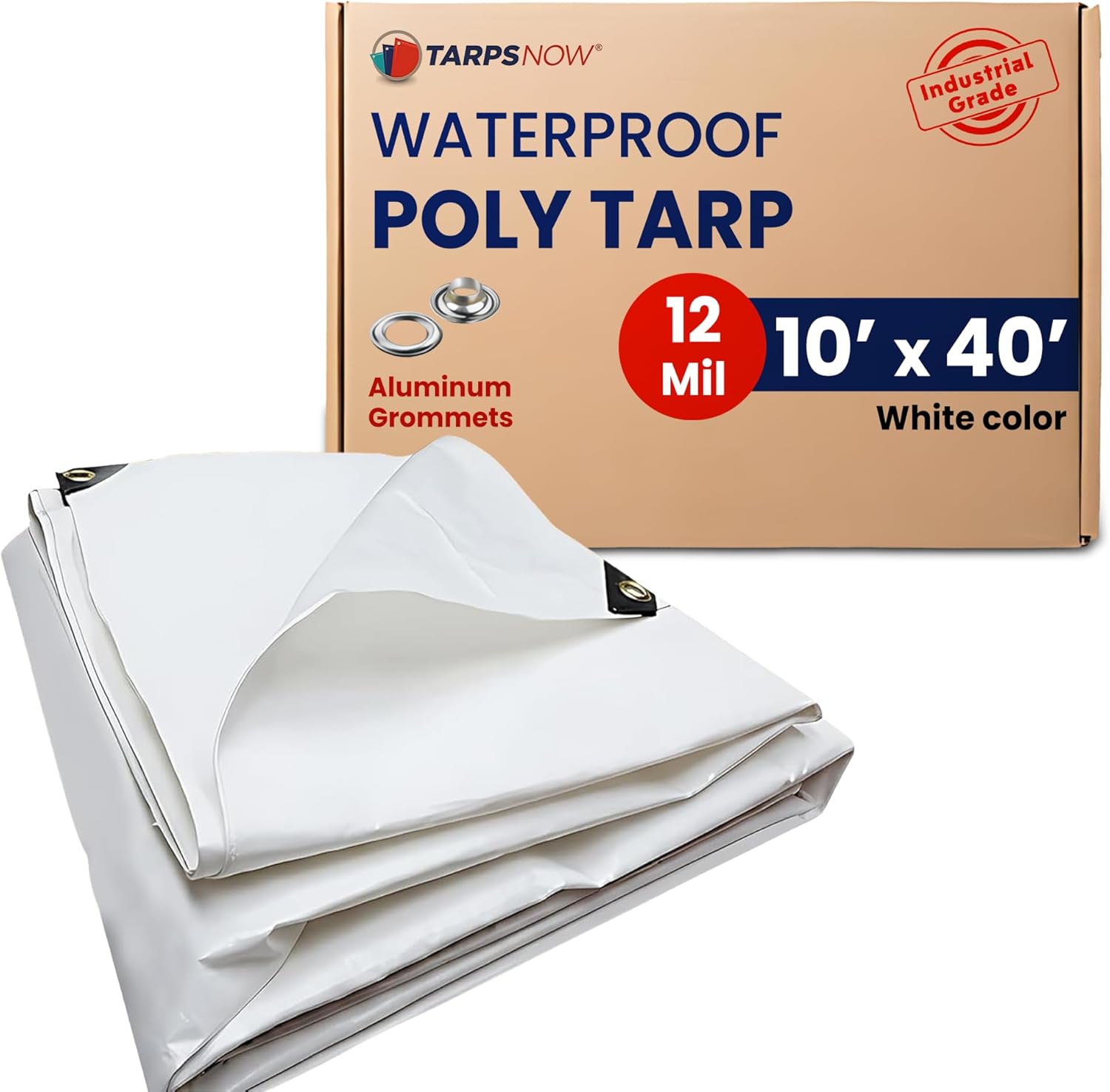 Tarps Now 10x40 Feet Heavy Duty Waterproof Tarp | 12 MIL Poly Tarp with Reinforced Edges & Aluminum Grommets | Weatherproof Tarpaulin for Roof, Outdoor, Camping | Large Brown Tarp Cover