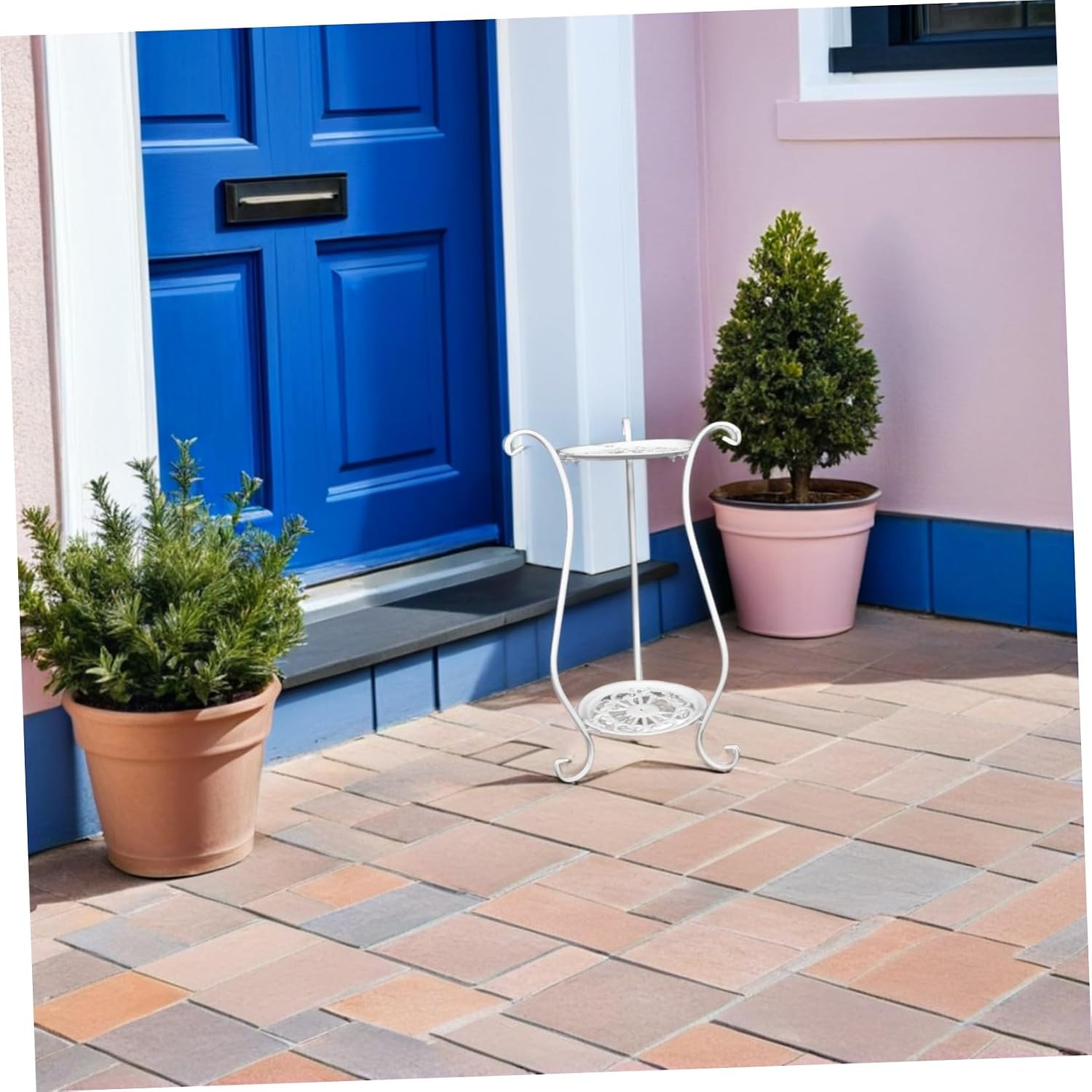 Metal Bird Bath Stand 2 Tier Iron round Base for Outdoor Use