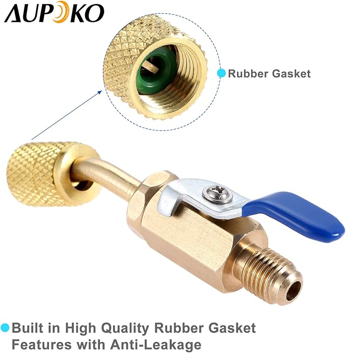 Válvula de Bola Compacta Angulada Aupoko R410A 5/16'' SAE Hembra a 1/4'' SAE Macho miniatura 4