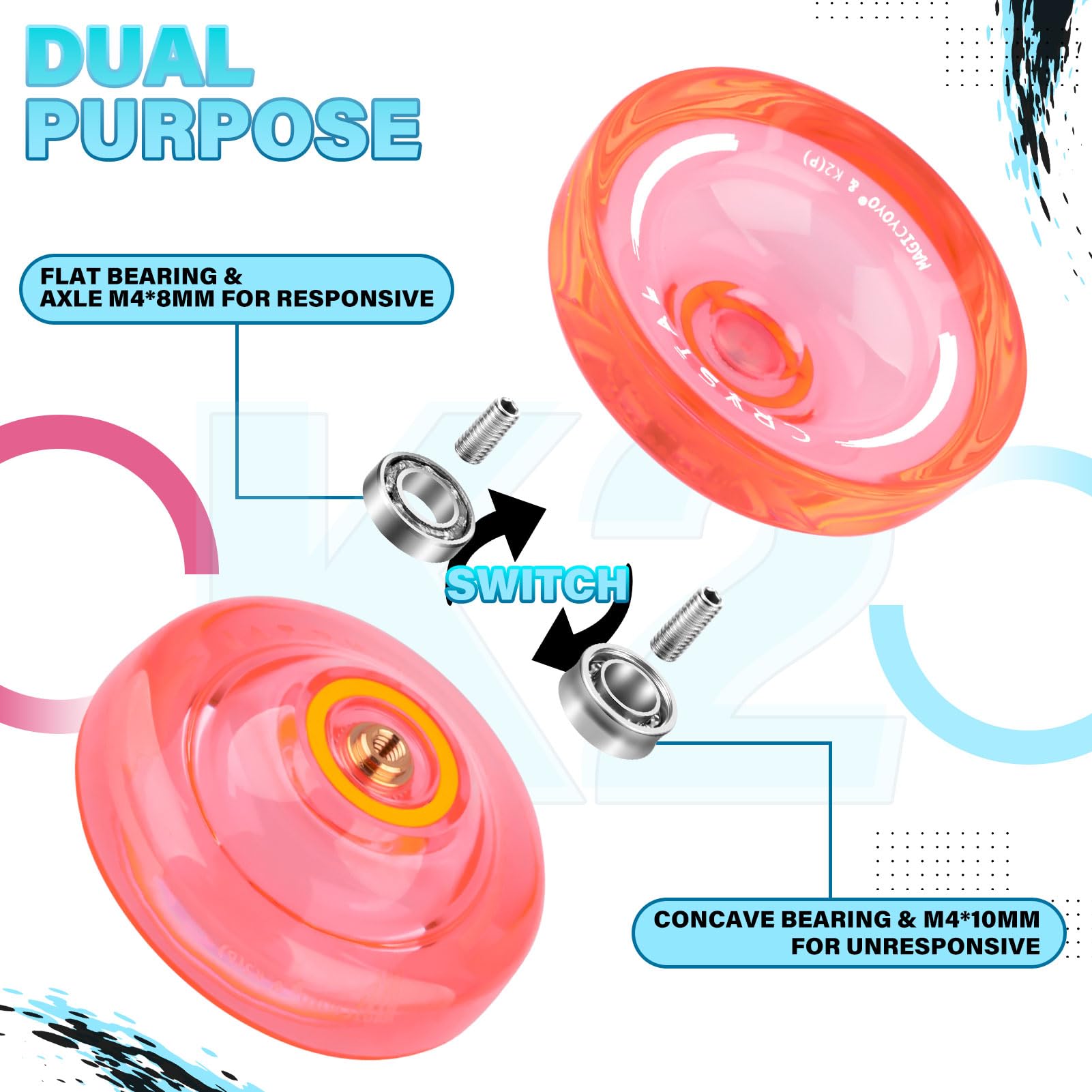YOYO Enfants Yoyo réactif K2 Plus, Double Usage Yo-yo pour débutant, avec Roulement KK de Remplacement pour Joueurs avancés intermédiaires, dissolvant de roulement, Sac, 5 Cordes Yoyo (Bleu
