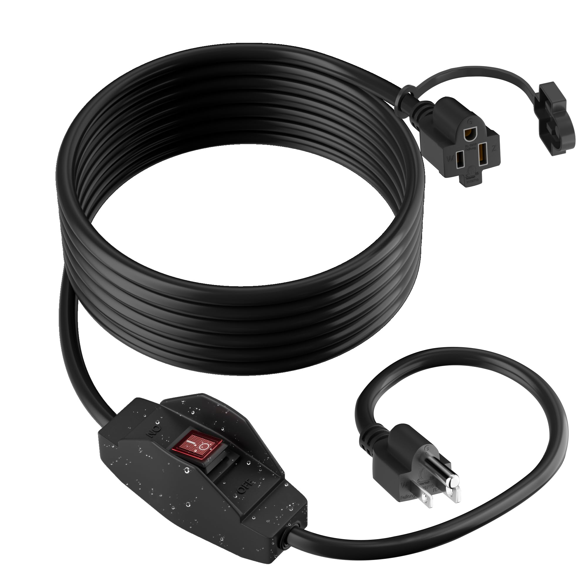 HiFind 3 Prong Extension Cord with Led On/Off Switch 20 Ft, Heavy Duty Waterproof Household Grounded Lighted Inline Push Switch Power Cord with Safety