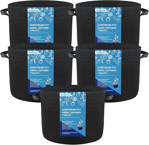 Miniatura 1 de SunStream Bolsas de cultivo de 7 galones, paquete de 5 bolsas de cultivo de plantas de tela no tejida gruesa resistente con asas para verduras de