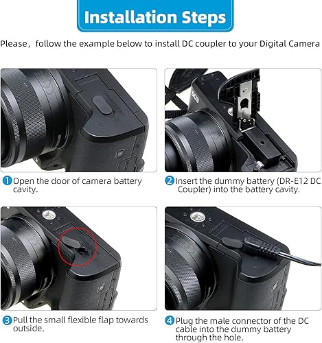 Miniatura 4 de Glorich ACK-E12 Adaptador de corriente de CA DR-E12 Acoplador DC LP-E12 LPE12 Kit de batería ficticia para cámaras digitales sin espejo Canon EOS