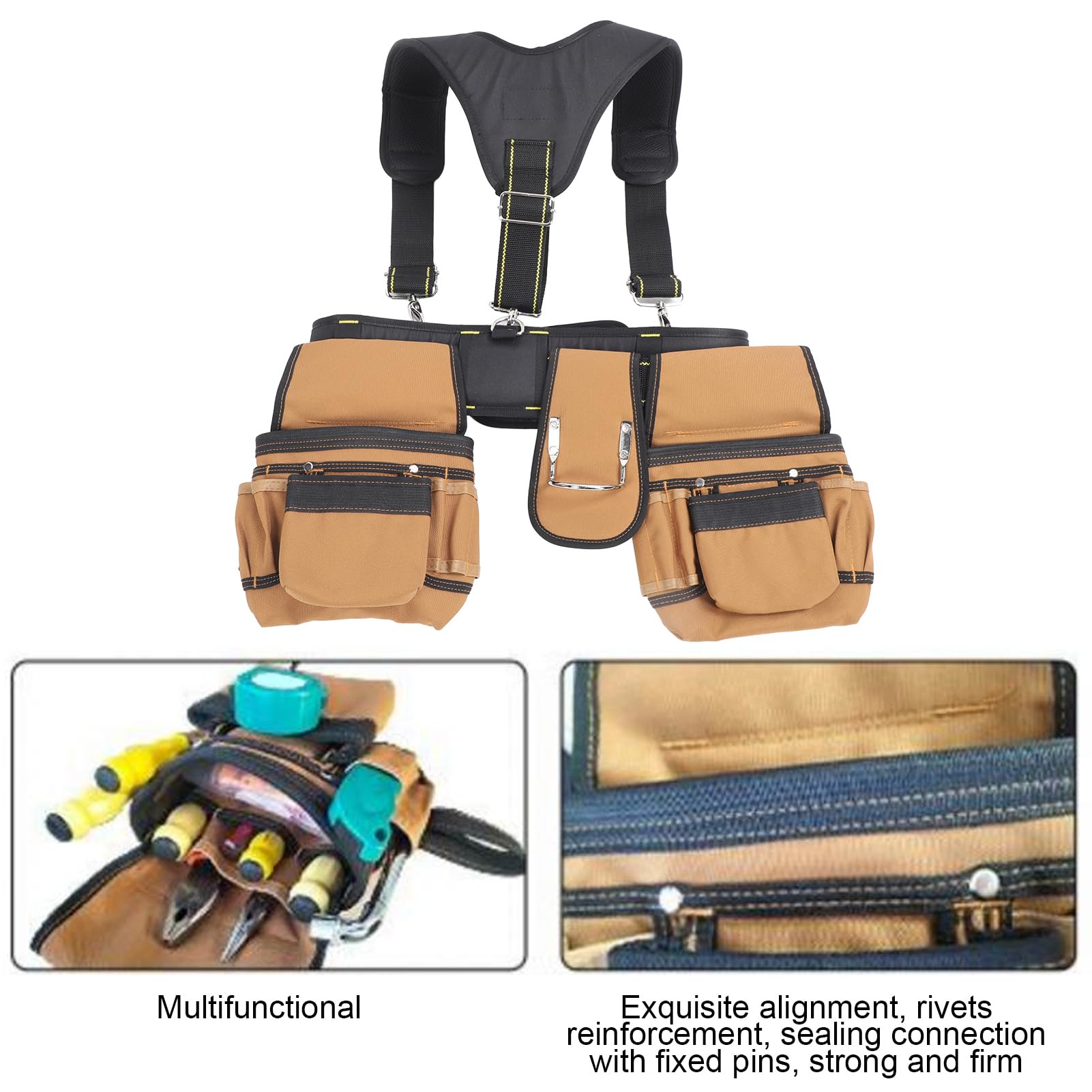 Cinturón de herramientas de construcción ajustable, bolsa de herramientas de carpintero profesional, cinturón de tela Oxford 1200D con múltiples bolsillos y soporte de cinta de