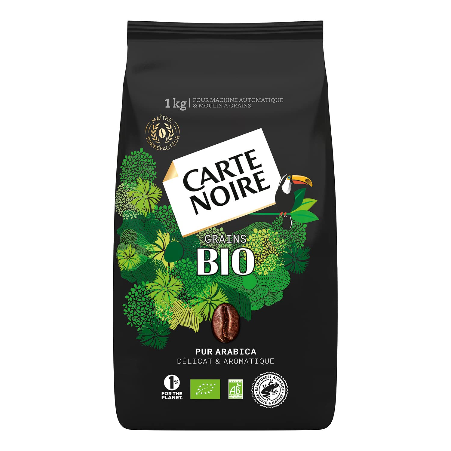 CARTE NOIRE - Café en Grain Espresso 100% Arabica et Bio - Origine Amérique Latine - 2 Paquets de 1 kg - Fabriqué en France