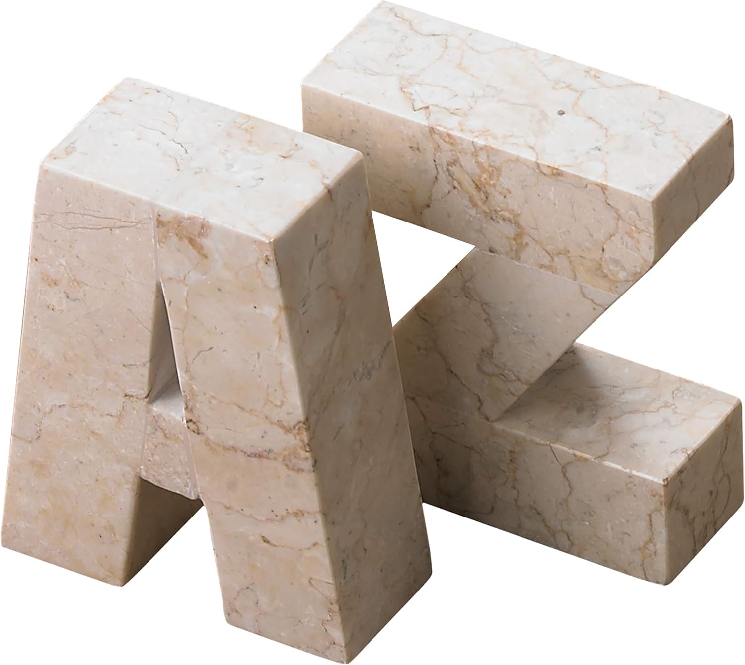 Creative Home Natural Champagne Marble Set of 2 AZ Style Bookends Desk Top Decorative Paper Weight Book Shelf Organizer. 4.8" x 2" x 6" H, Beige