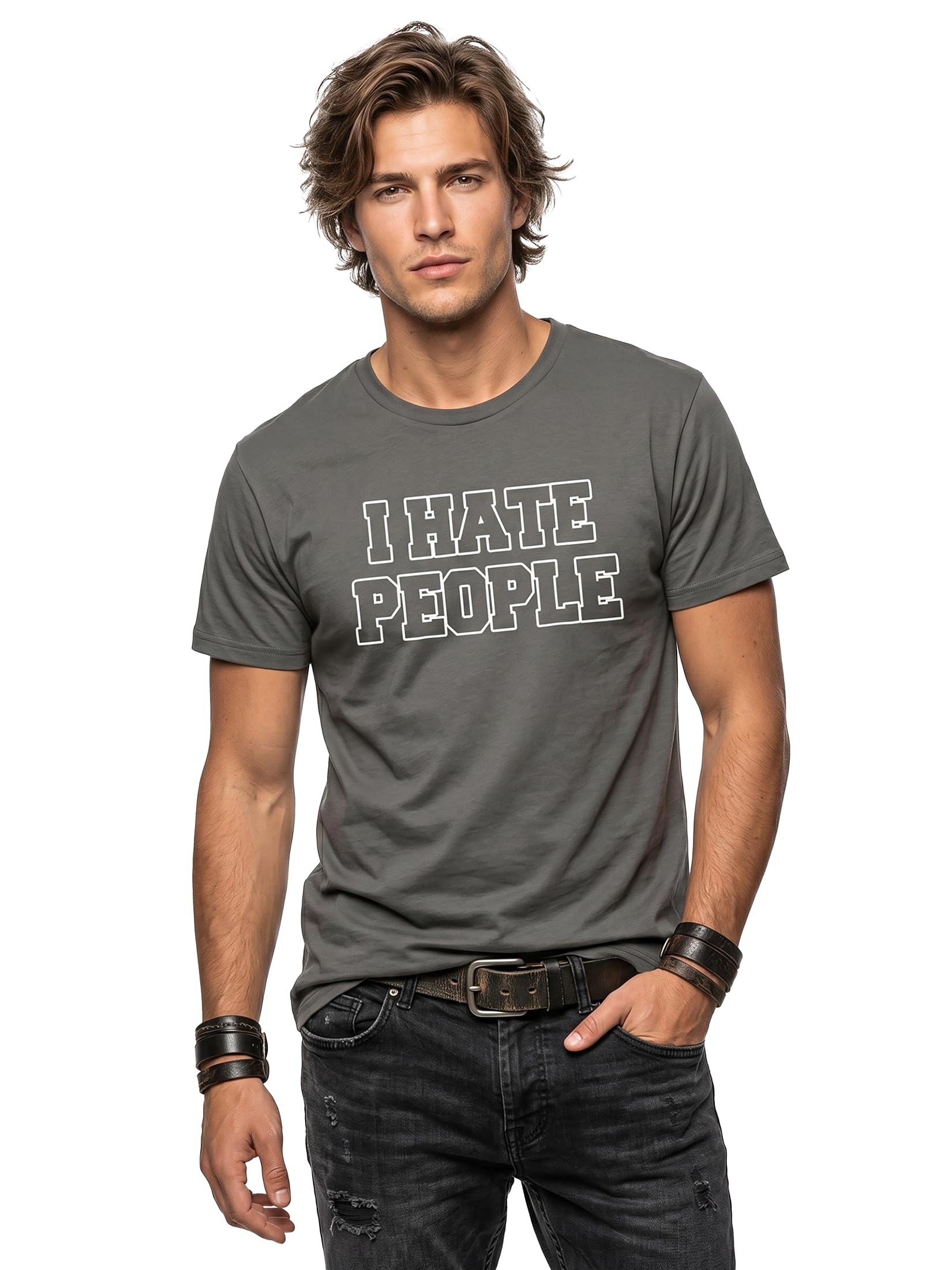 MAKAYA T-Shirt para Hombre - Odio a la Gente - Camiseta con Mensaje Divertida