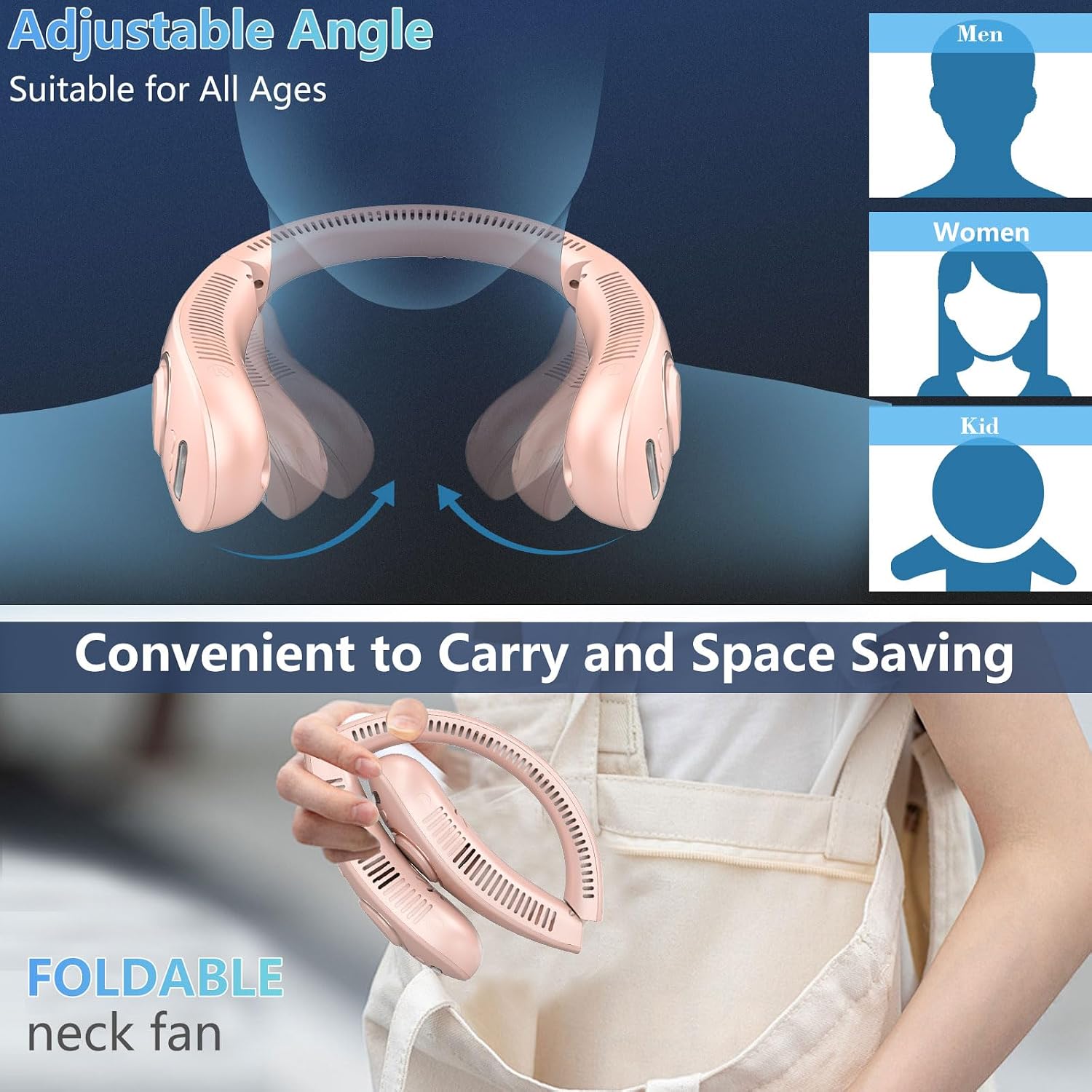 OVIFM Hanging Neck Fan-Misting Fan Portable Folding Cooling Fan for Your Neck,Mini Headphone Personal Folding Hanging Neck Fan,Cordless Bladeless Battery Cooling Neck Cooler Device,Birthday