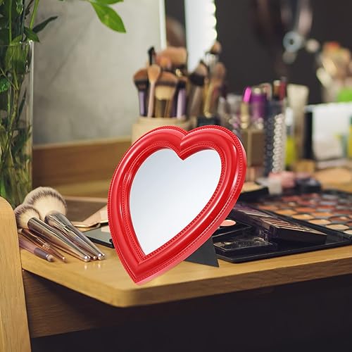 Miniatura 3 de Beaupretty Espejo de maquillaje de corazón, 1 unidad, espejo de maquillaje de amor, espejo decorativo de corazón para niña, espejo colgante de