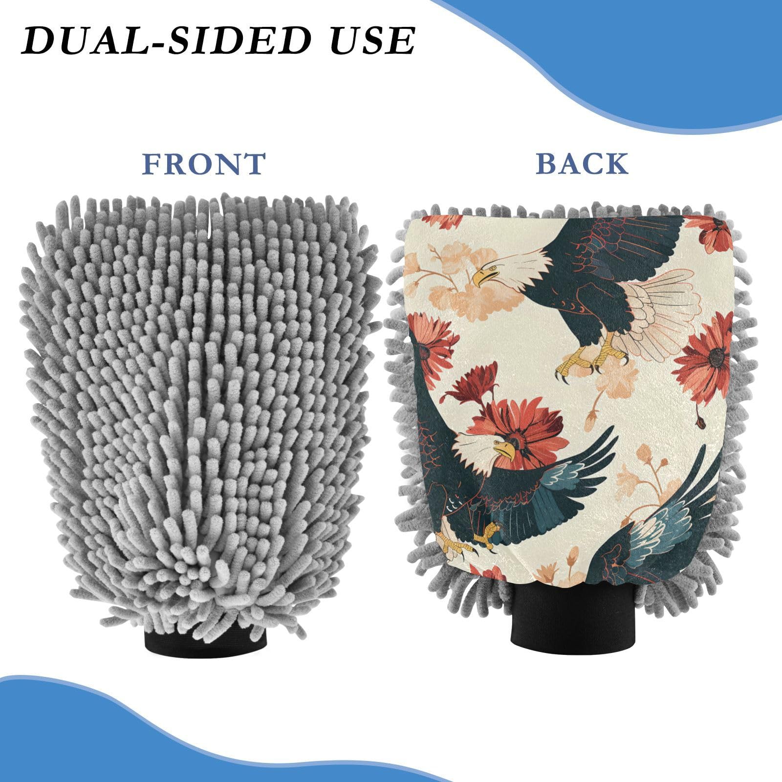 IOACIY Absorbent Microfiber Car Wash Drying Mitts, 2 Pack, Scratch-Free & Lint-Free, Rich Foam, Highly Absorbent, Double Sided, Wash Mitt Perfect for Car Washing, M, Bald Eagle (3)