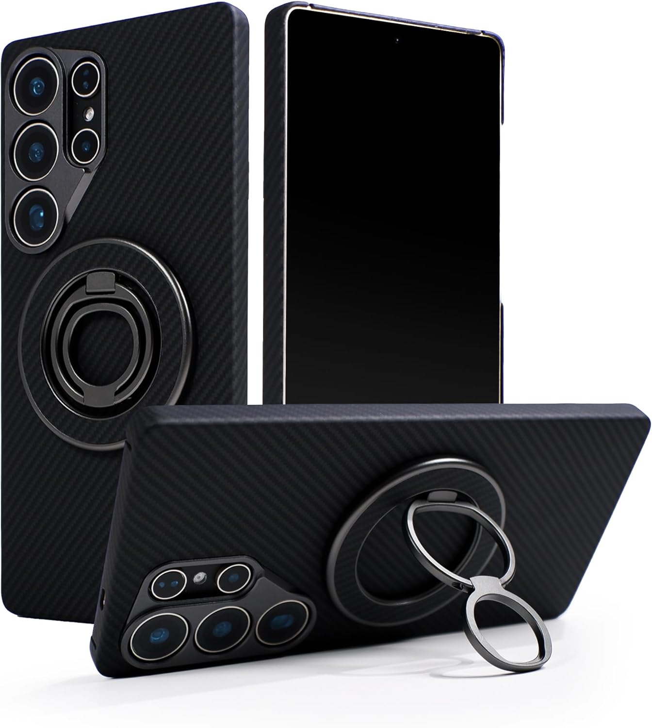 S25 Ultra Case Compatible with MagSafe, Ultra-Slim 600D Aramid Fiber Woven Case with Magnetic Grip Stand, Slim Fit Thin Protective Cover (Carbon Black, Samsung Galaxy S25 Ultra)