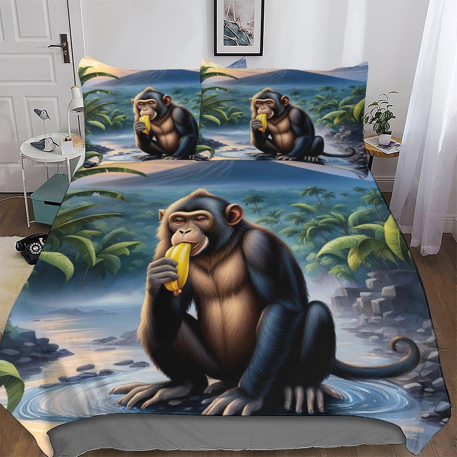 Parure de lit singe 3D housse de couette 220x240cm avec taies