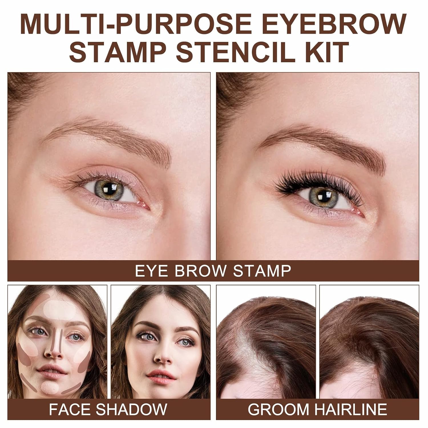 Eyebrow Stamp and Eyebrow Stencil Kit, Long Lasting Brow Stamp Kit for Perfect Eyebrow, 10 Reusable Eye Brow Stencil Kit for Women Beginners (Black)